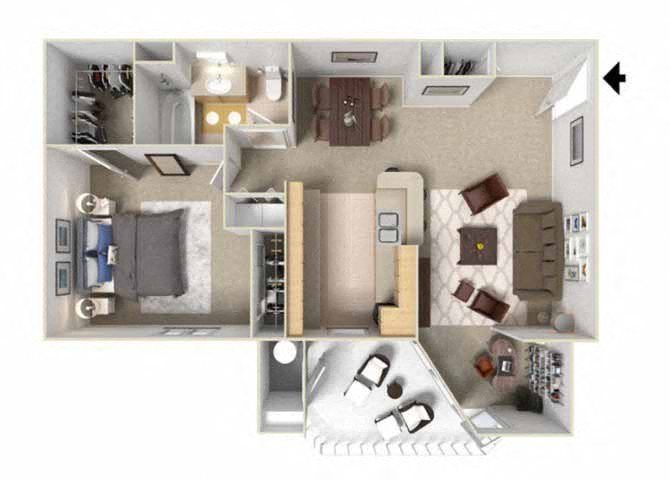 one bedroom floor plan l Rancho Cordova, CA Avion Apartments logo